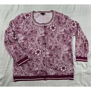 Talbots Plus Womens Button Front Cardigan Floral Tropical Red White 1X